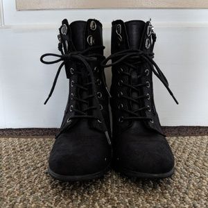 Daisy Fuentes - Black Heeled Combat Ankle Boots